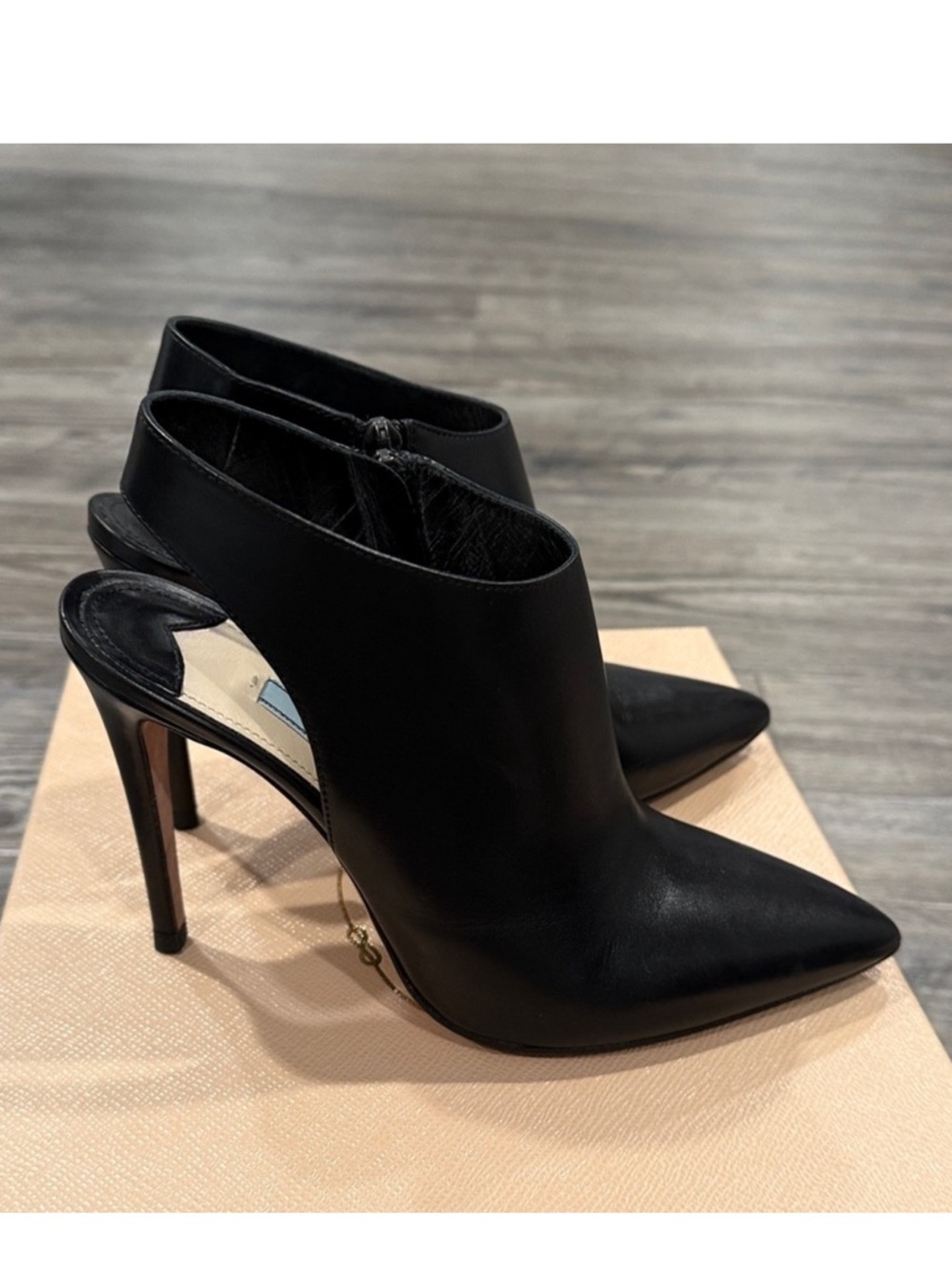 Prada Black Leather Pointed Toe Ankle Booties - Picture 9 of 15